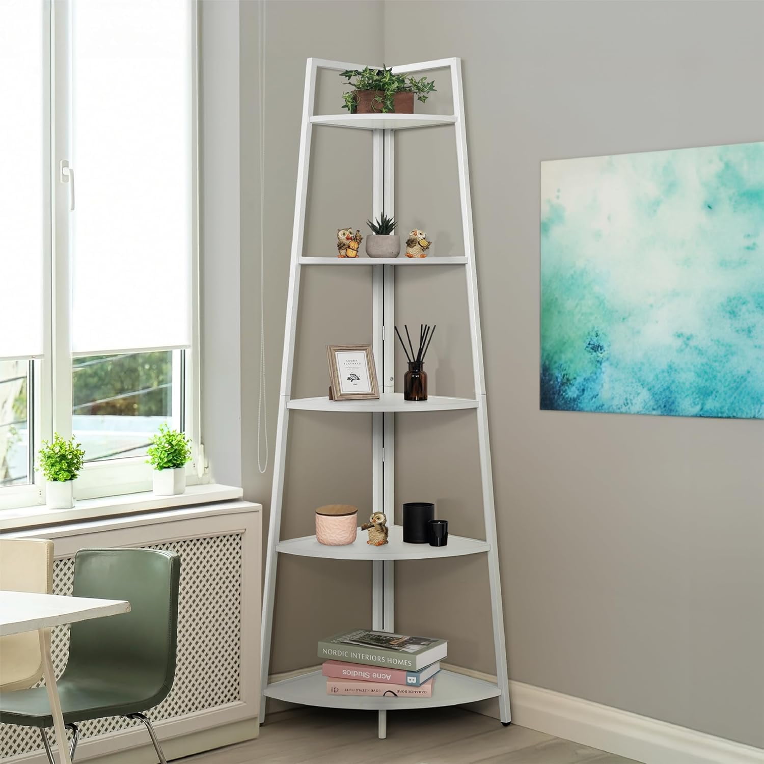 Tall Corner Shelf Stand, 5-Tier Display Shelves, Ladder Corner Wood