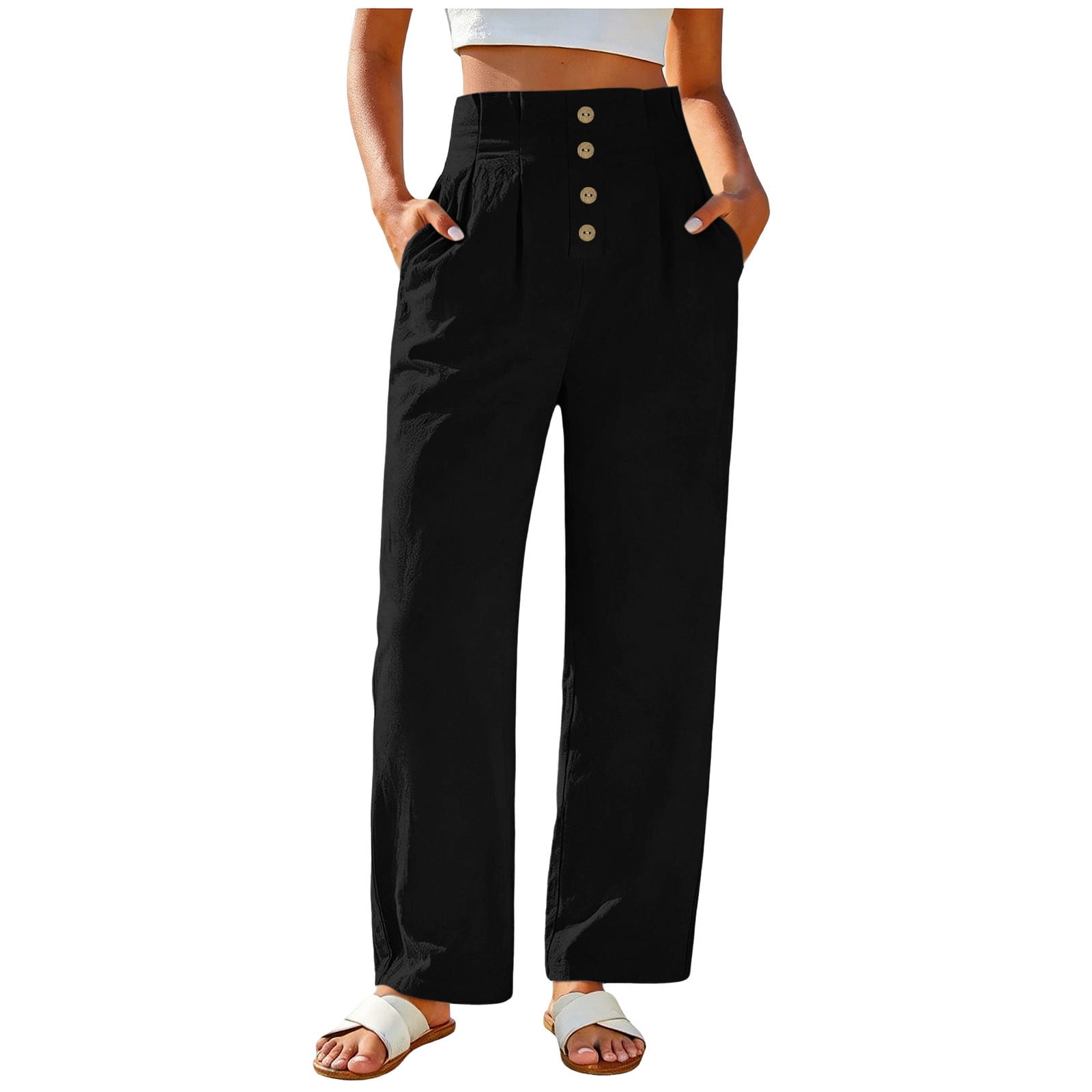 Tall Cotton Linen Pants Women Height Wide Leg Straight Palazzo Dress ...