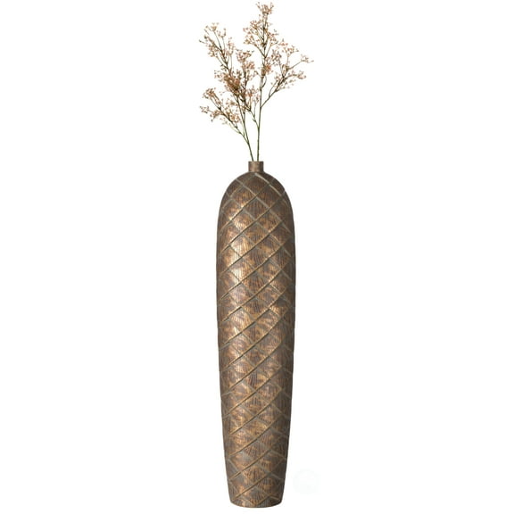 Tall Cylinder Antique Style Designed Floor Vase for Entryway Dining or Living Room, Ceramic Rustic