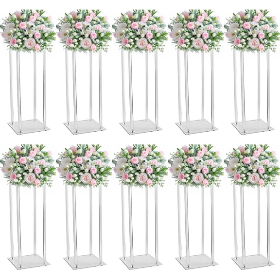 Tall Dia Acrylic Flower Stands for Weddings, Heavy Duty Clear Tall Centerpiece Risers for Reception Tables, Modern Geometric Column Pedestal for Party Decor, Events, & Anniversaries