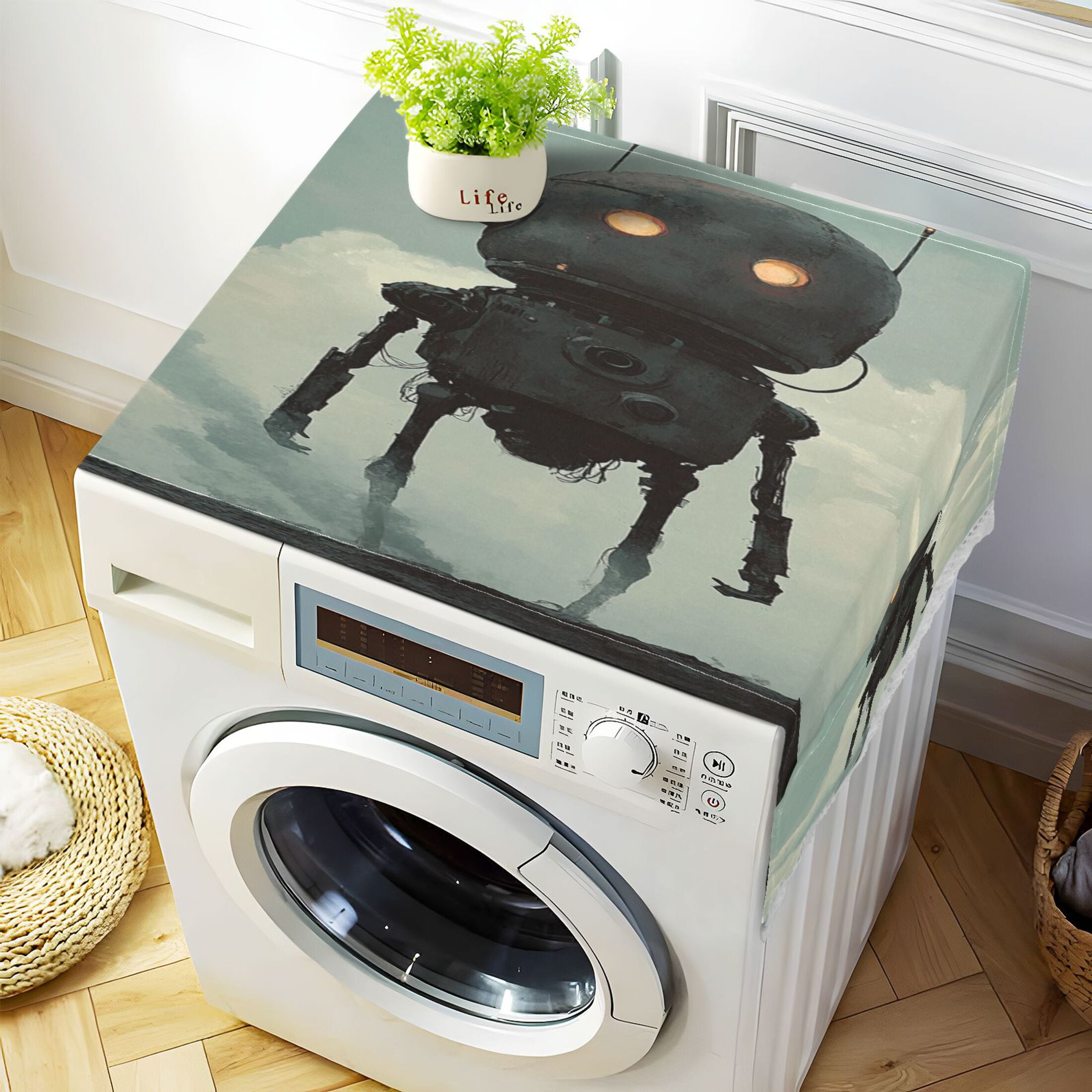 Tall Digital RobotWasher and Dryer Covers Dust-Proof and Oil Resistant Fridge Cover with 4 Storage Pockets Washing Machine Top Cover for Laundry Kitchen Home 51.2 x 22 In