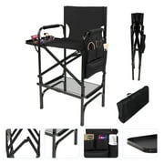 zenicham Portable Tall Directors Chair with Foldable Tabletop, Back Support, and Storage Bags for Makeup Artists
