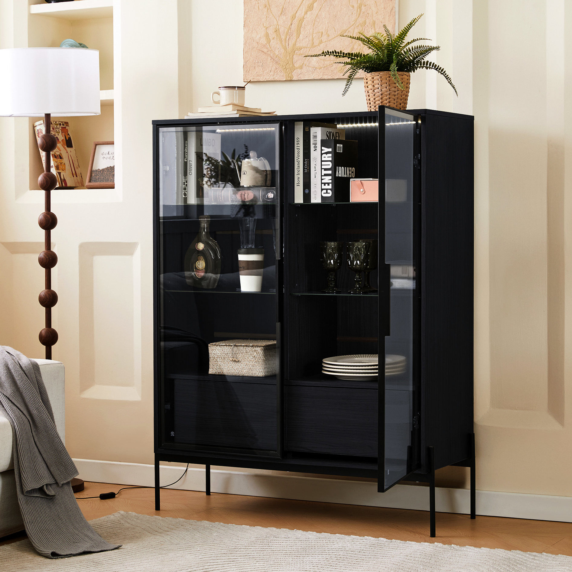 Tall Display Cabinet | LED Lighting for Stunning Ambiance, in Living or ...