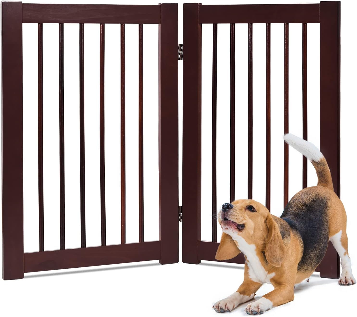 Tall Dog Gate with Door, 4 Panel 30 inch High Door Gate, Wooden Puppy