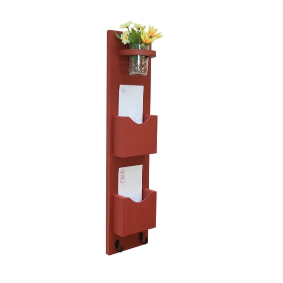 Tall Double Slot Mail Organizer with Key Hooks & Mason Jar