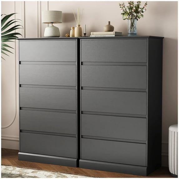 2 PCS Dresser for Bedroom, 5 Drawer Dresser Black Chest of Drawers for Living Room Dressing Room Entryway -2PCS