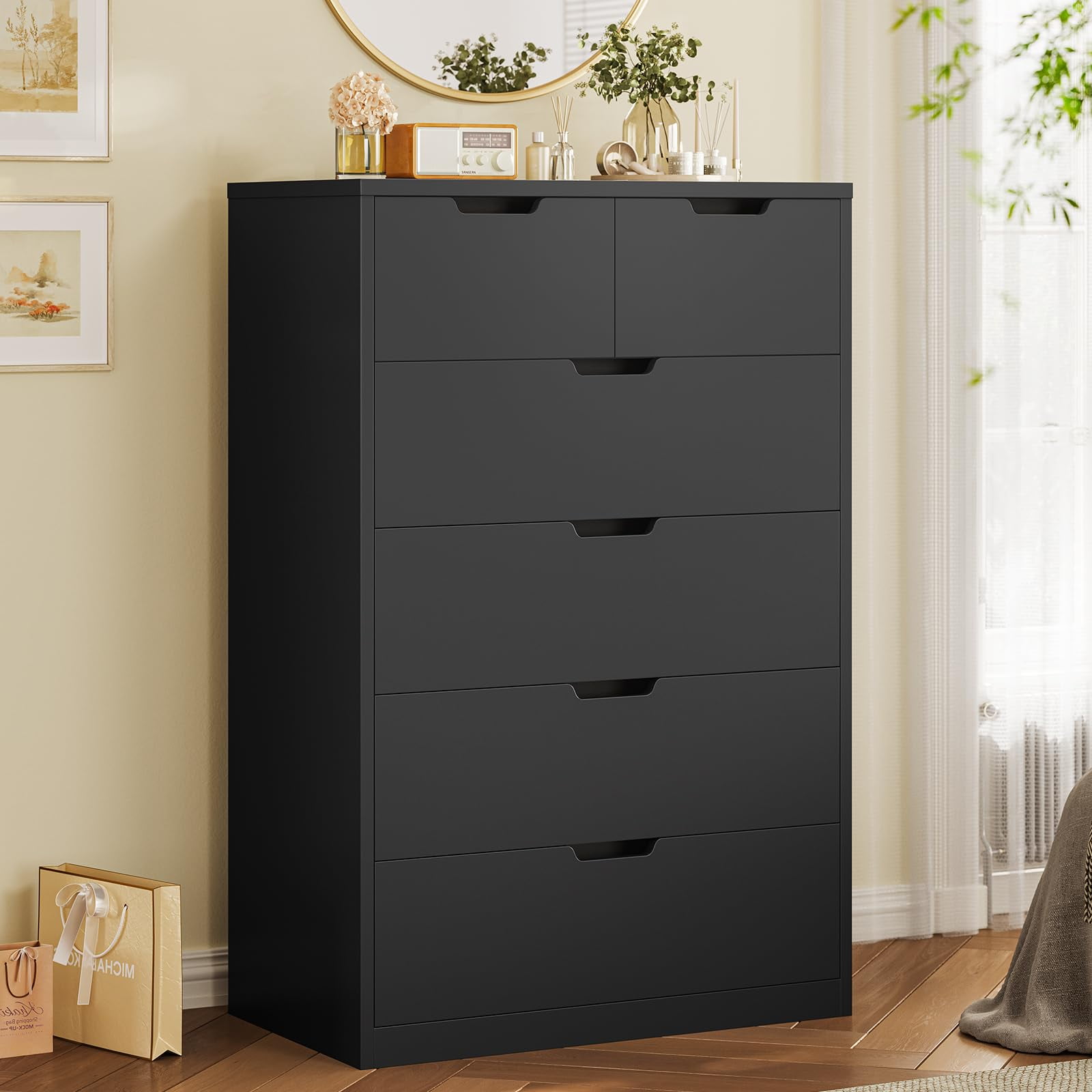 Tall Dresser with 6 Drawers Dresser for Bedroom, Modern Wood Chest of ...