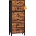thumbnail image 1 of Tall Dresser with 6 Drawers,Vertical End Table and Nightstand for Bedroom,Industrial Dorm Bedside Furniture with Fabric Storage Drawer Organizer in Living Room,Closet,Entryway(Rustic Brown), 1 of 18