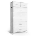 thumbnail image 1 of Tall Dresser with 7 Drawers for Bedroom, 5+2 Vertical Storage Organizer Tower, Chest of Drawers with Fabric Bins, Steel Frame, Handle, Wood Top for Home Living Room, Closet, Entryway - White, 1 of 9