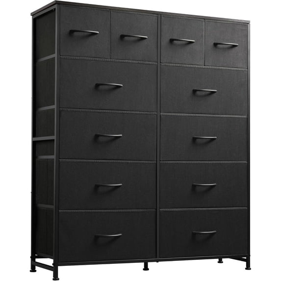 Tall Dresser for Bedroom with 12 Drawers, Chests of Drawers, Fabric Dresser for Bedroom, Closet, Fabric Storage Dressers with Drawers, Steel Frame, Rustic Brown Wood Grain Print