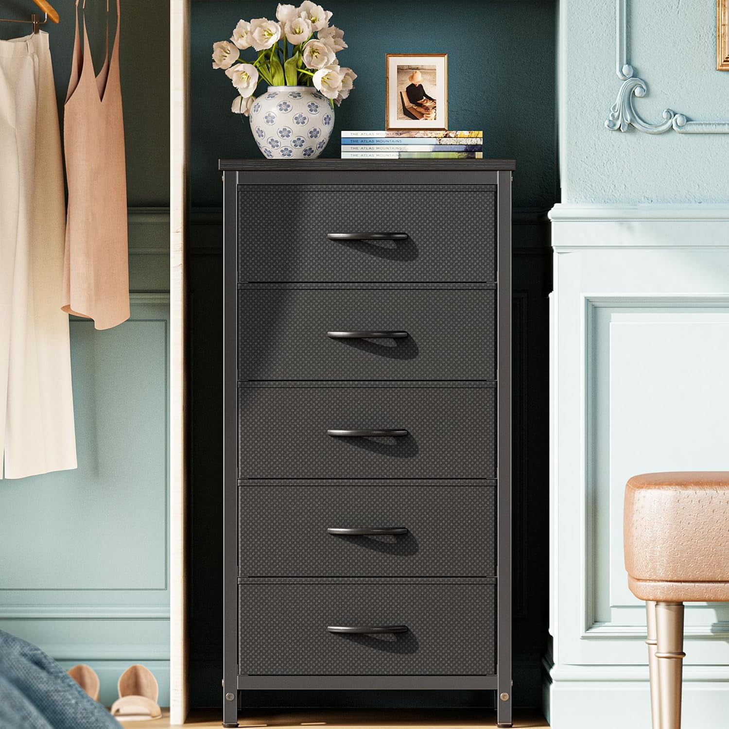 Tall Dresser for Bedroom, 5 Drawer Dresser & Chests of Drawers, Fabric ...