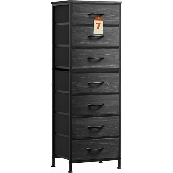 Tall Dresser for Bedroom, 6 Drawer Dressers & Chests of Drawers, Fabric Dresser for Closet, Night Stand with Metal Frame, Storage Tower with Fabric Bins, Wood Top, Rustic Brown Wood Grain Print