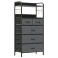 thumbnail image 1 of Tall Dresser for Bedroom, Vertical Dresser with 5 Fabric Drawers and 2-Tier Open Shelves, Chest of Drawers with Hanging Racks for Living Room, Small Space, Rustic Brown, 1 of 10
