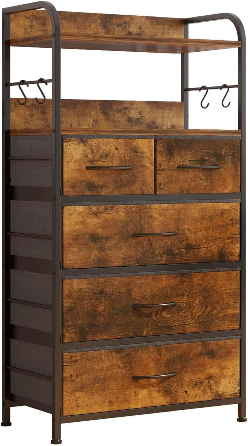 Tall Dresser for Bedroom, Vertical Dresser with 5 Fabric Drawers and 2 ...