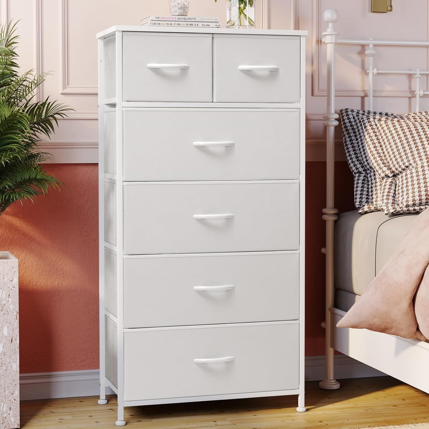 Tall Dresser for Bedroom Vertical Skinny Dresser - Sturdy Steel Frame, Wood Top, Easy Pull ...