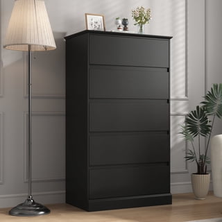 5 Drawer Dresser Black Bedroom Dresser Tall Dresser, Modern Storage Cabinet Minimalist Chest of Drawers with Solid Base for Living Room Dressing Room Entryway
