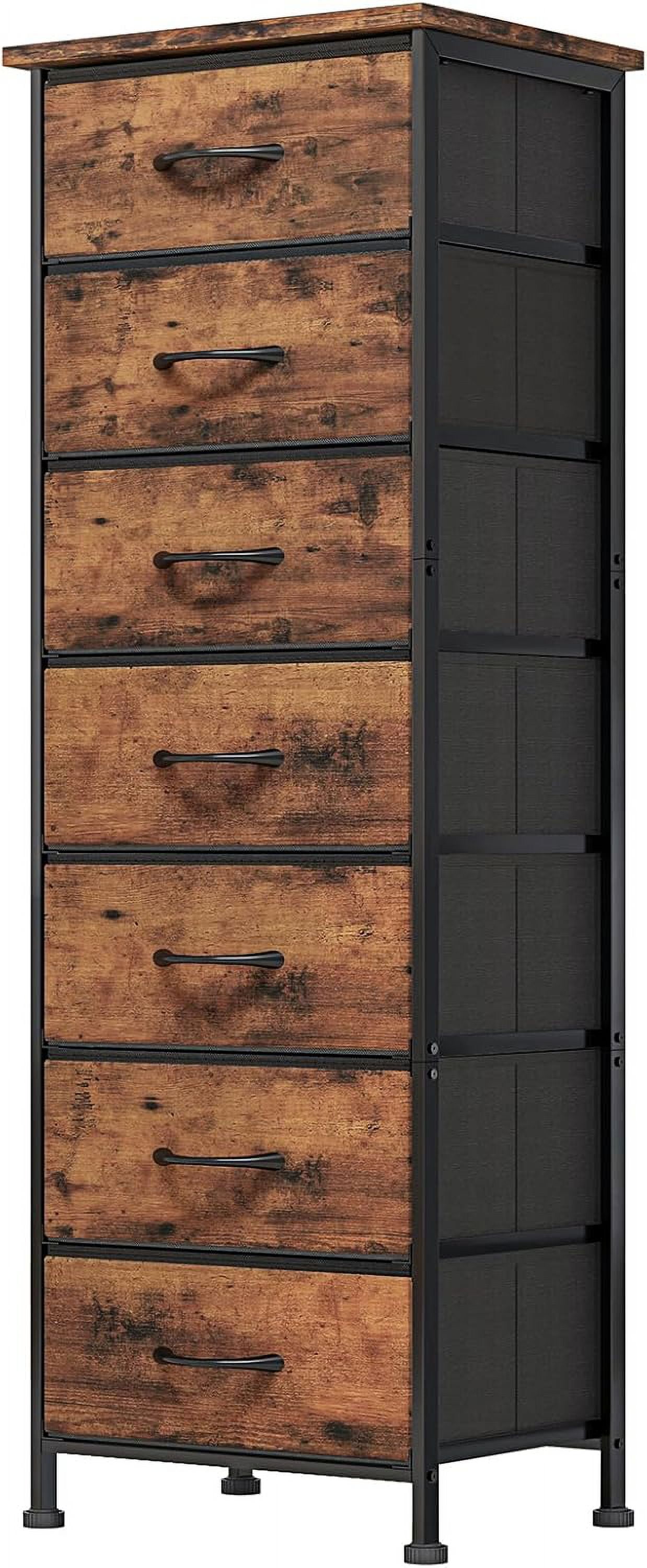 Tall Dresser for Bedroom, Storage Dresser Organizer with 7 Fabric Drawers, Nightstand Furniture in Closet, Entryway, Hallway