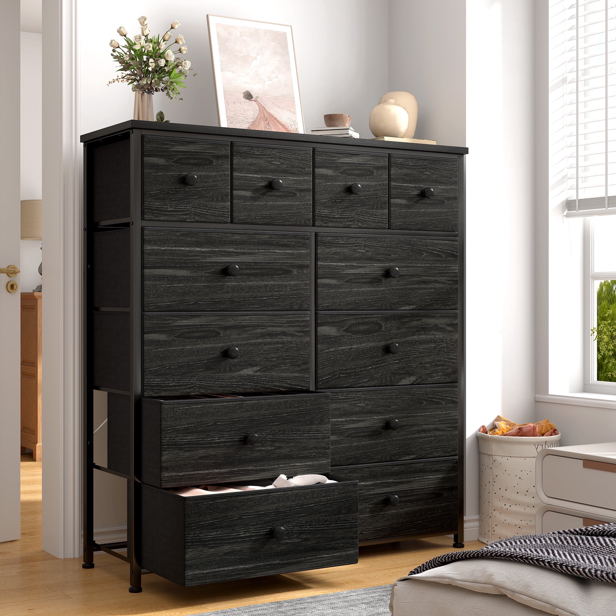 12 drawer black dresser Hommoo Black 12 Drawer Dresser  Modern Long Wood Chest of Drawers for  Bedroom & Living Room Storage  hommoo