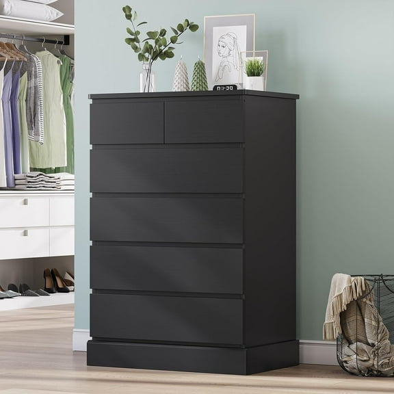 Tall Dresser with 6 Drawers, Modern Chest of Drawers/Storage Cabinets for Bedroom, 6 Drawers Dresser Storage Organizer for Living Room Closet, Black