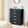 thumbnail image 1 of Tall Dressers 5 Drawers Storage Cabinet with LED Lights and Tempered Glass Top, 1 of 10