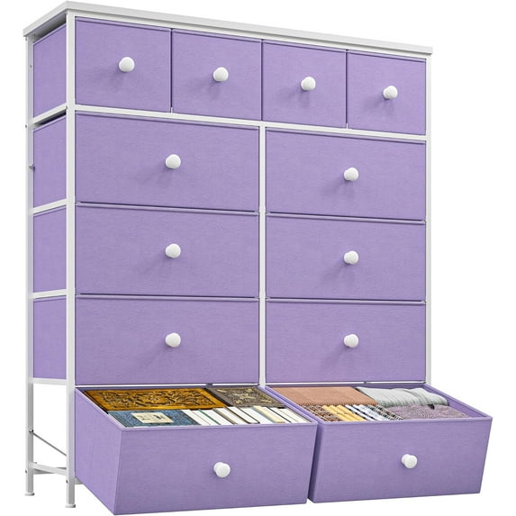 Tall Dressers for Bedroom with 12 Drawers, Fabric Storage Dressers & Chests of Drawers, Sturdy Metal Frame, Wood Top, Closet, Entryway, Bedroom Furniture (Purple)