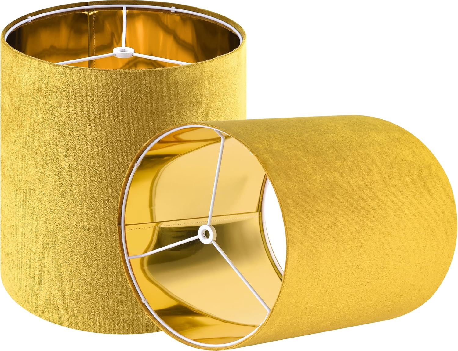 GOSO Tall Drum Natural Velvet Yellow Lamp Shades Set of 2- Lampshades for Table Lamps-10 * 10 * 10 inch (Spider) Small Drum Shade-Modern Lampshade-DIY Shade-Replacement,Easy Assembly-Handcraft-Rustic