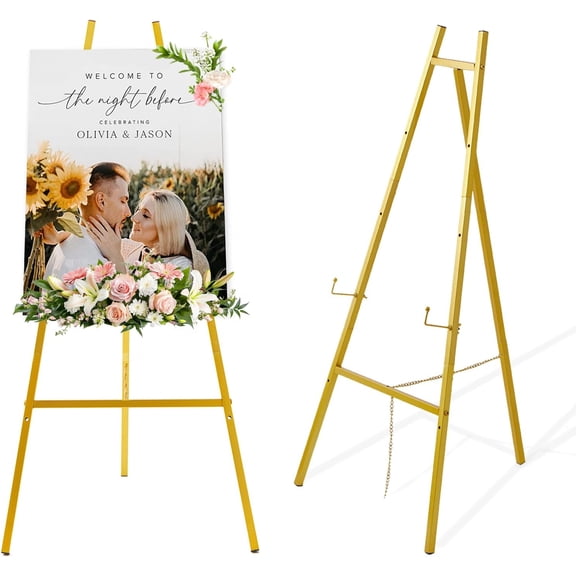 Tall Easel Stand for Sign, Heavy Duty Folding Metal Easel for Wedding Welcome Sign, Decorative Easel for Mirror, Art, Photo, Adjustable Painting Display 4-Tier Height