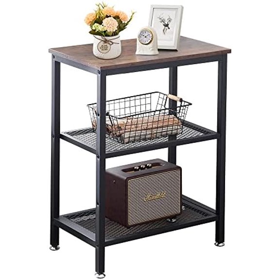 Tall End Side Tables,30" Height Nightstand with 3-Tier Storage Shelf for Bedroom Living Room, Easy Assembly,Industrial Style, Brown