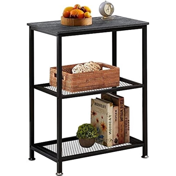Tall End Side Tables, 30" Height Nightstand with 3-Tier Storage Shelf for Bedroom Living Room, Easy Assembly,Industrial Style, Carbon Grey