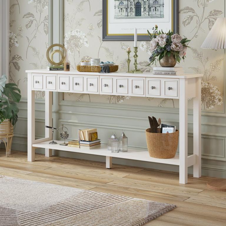 lava Lost Peculiar Tall Entryway Table with Bottom Shelf, SEGMART Entryway Sofa Table with 4  Drawers, Accent Buffet Sideboard Desk Table with Solid Wood Frame, 144lbs,  Ivory White, SS1209 - Walmart.com