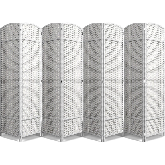 Sorbus 8-Panel Folding Room Divider, White Mesh Hand-Woven Privacy Screen, 128" W x 69" H