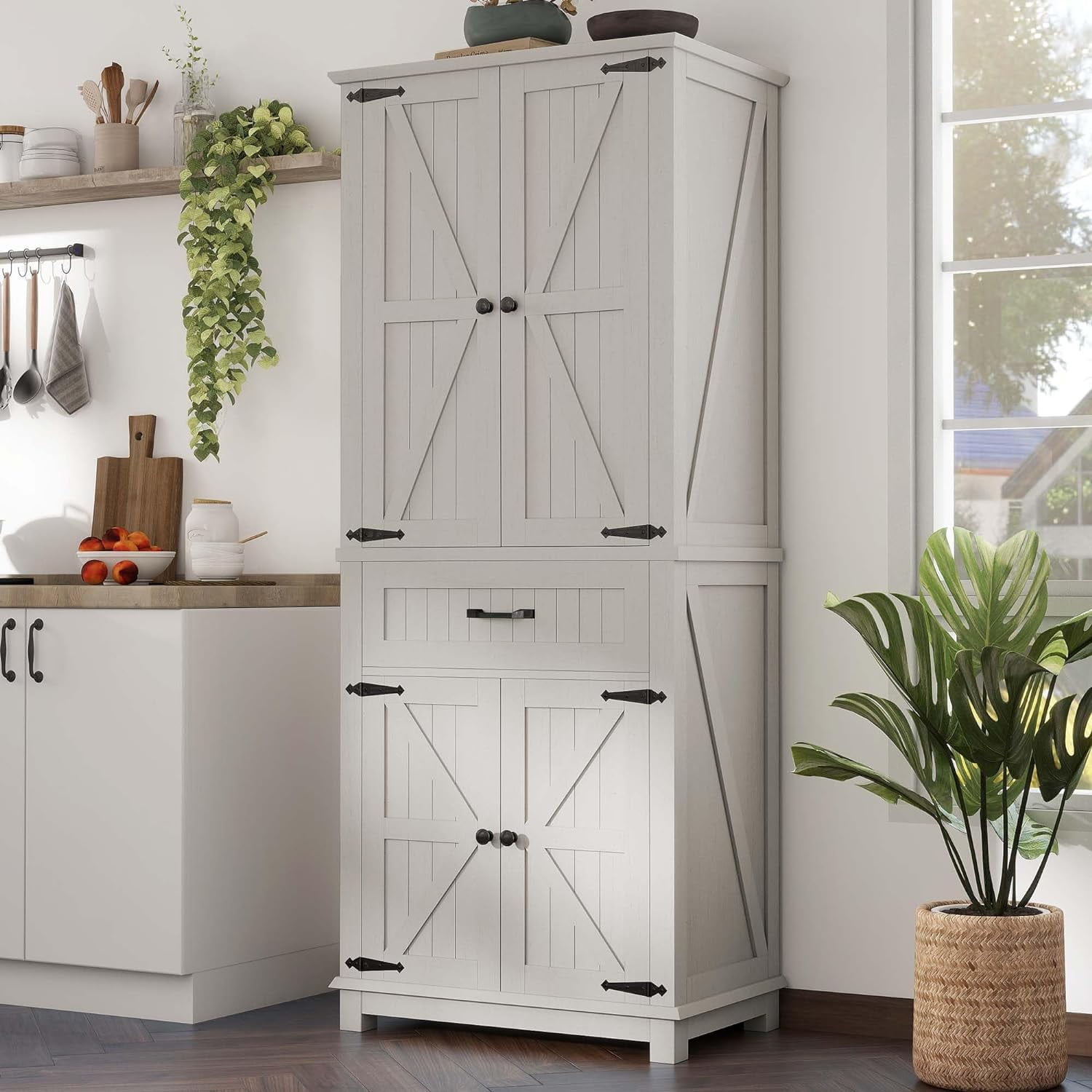 Tall Farmhouse Pantry Kitchen Storage with Drawer and