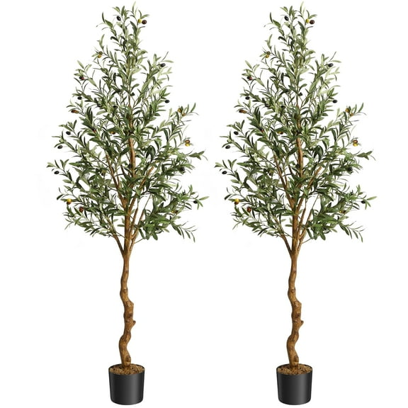 Tall Faux Olive Tree,6Ft(72in) Realistic Texture Potted Silk Artificial Olive Tree,Fake Olive Trees for Home Office Living Room Decor Indoor Fake Potted Tree with Natural Wood Trunk and Lifelike Fruit