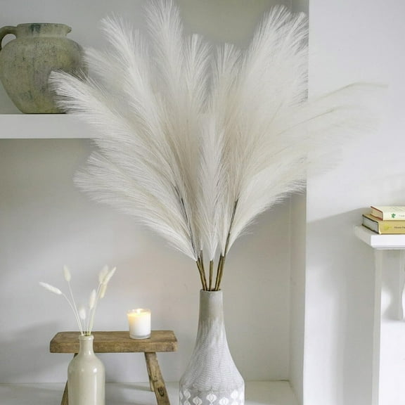 Tall Faux Pampas Grass 10 Stems 38 Inches, Silk Feather Boho Decor for Vase Centerpiece Wedding Mothers Day Gift, White