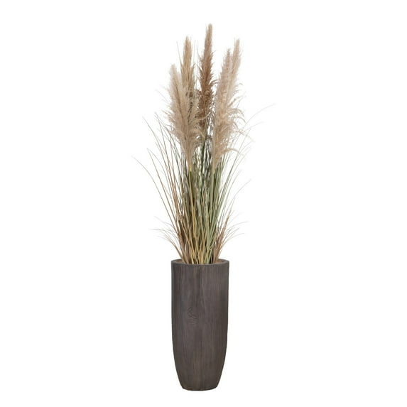Tall Faux Pampas Grass | 80” Tall grass in a tall wooden styled planter | Vintage Home