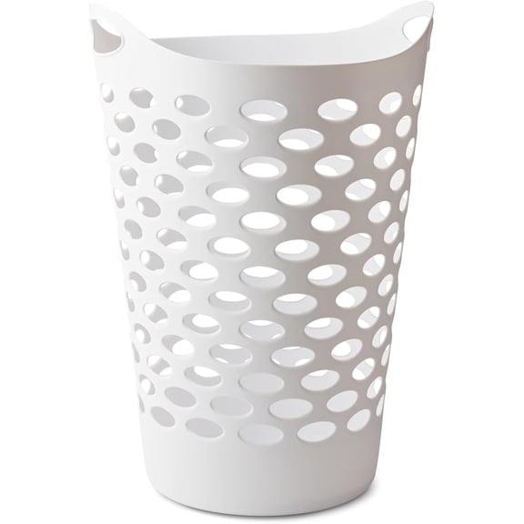 Tall Flex Laundry Basket Plastic Hamper for Clothes, Bedroom, and Storage with Handles 17.75" x 17.25" x 26", White