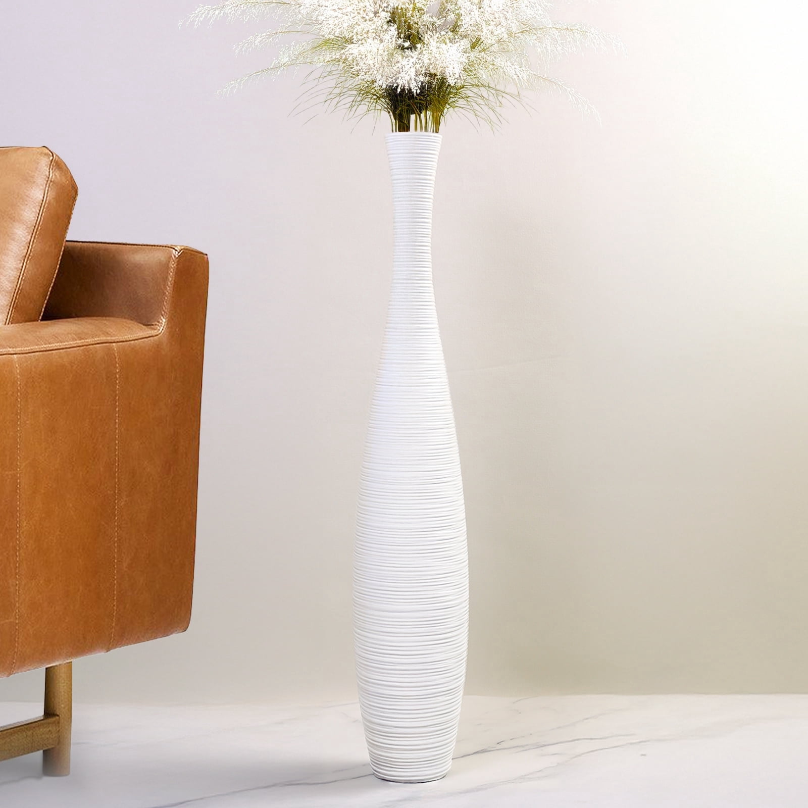 Tall Floor Vase, 27.5 inches (70cm, 2.3FT) Tall Vases Sturdy and Luxurious,Floor Vase for Country Home Decor, Living Room, Resin Silver Large Vases