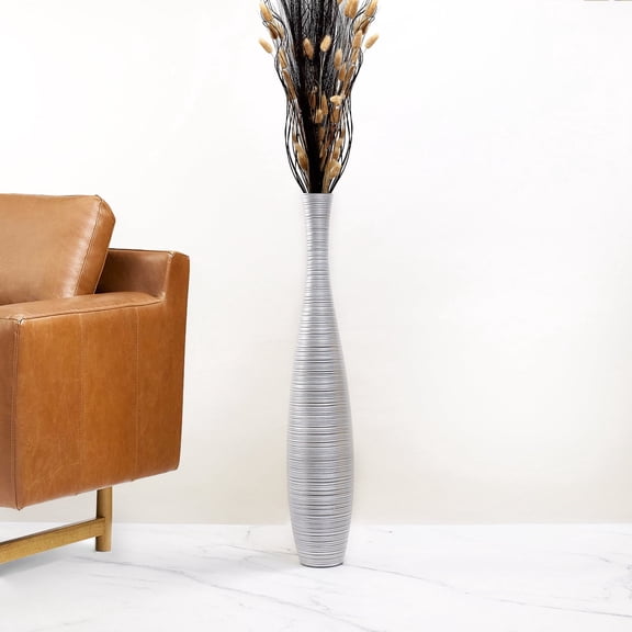 Tall Floor Vase, 27.5 inches (70cm, 2.3FT) Tall Vases Sturdy and Luxurious,Floor Vase for Country Home Decor, Living Room, Resin Silver Large Vases