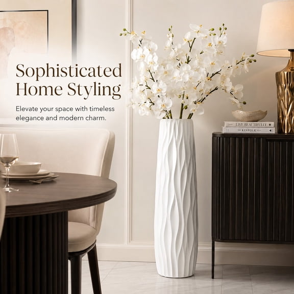 Tall Floor Vase, Modern Wavy Textured Large Standing Decorative Vase, for Living Room, Entryway and Corner Display, Ideal for Dried Flowers and Artificial Orchid, Home and Office Decor