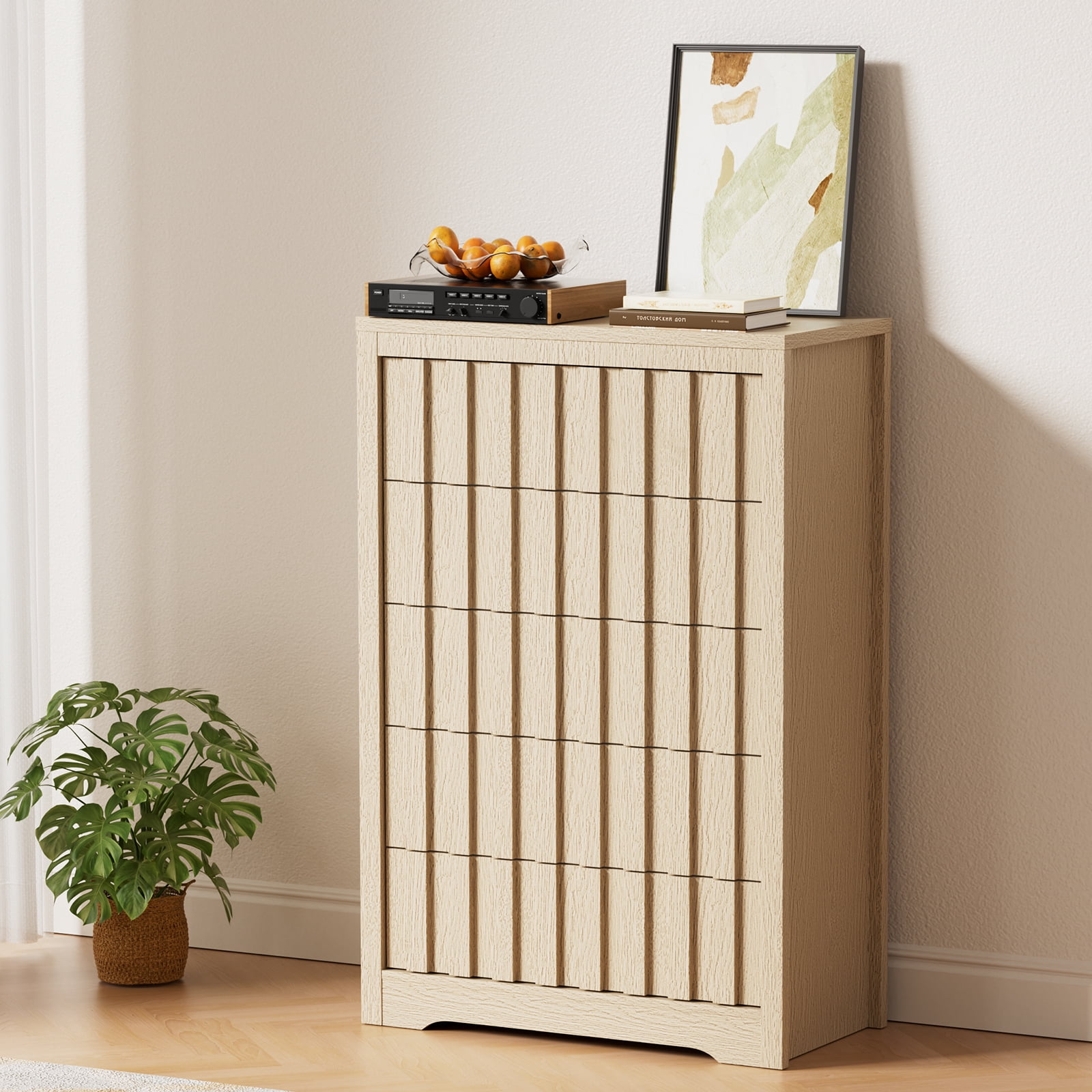 Tall Fluted Dresser for Bedroom with 5 Drawers, Modern Chest of Drawers ...