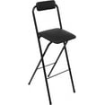 thumbnail image 1 of Tall Foldable Bar Chair with Backrest Soft Cushions, Sturdy Metal Frame, Portable Black Square Folding Stool Chair for Camping Kitchen Home Office Bars 29.5In, 1 of 14