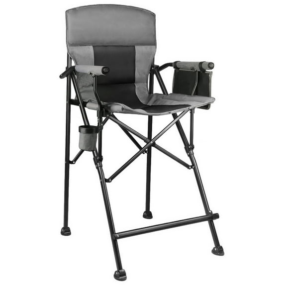 Reking Tall Folding Camping Directors Chairs Cosmetic Chairs with Cup Holder, Side Mesh Pocket, Black