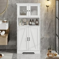 Tall Freestanding Bathroom Cabinet with Glass Doors,54" Modern Storage Cupboard with Adjustable Shelves for Kitchen, Pantry, Living Room, White