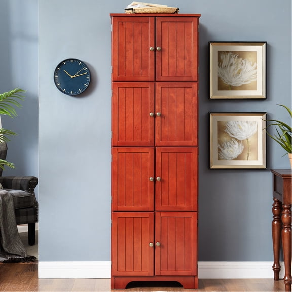 Tall Freestanding Cherry Cabinet with 4 Shelves / Convenient Storage for Small Spaces