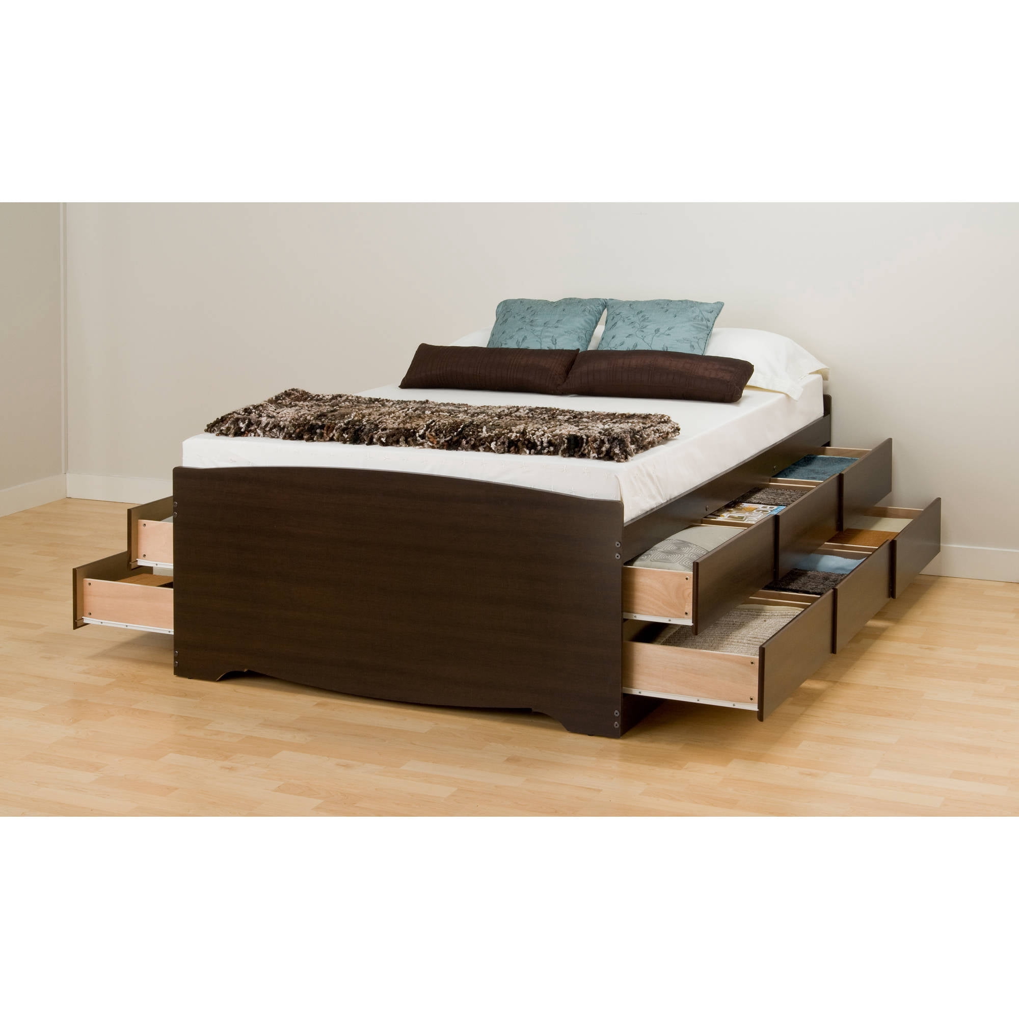 Tall Full Captains Platform Storage Bed with 12 Drawers, Espresso