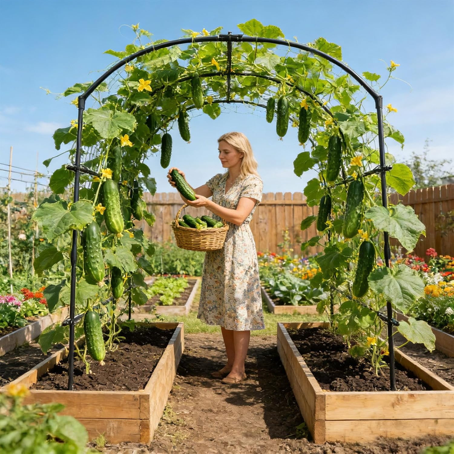 Tall Garden Arch Trellis for Climbing Plants, 87in Tall Metal Plant Support Trellis Archway for Climbing Plant Vegetables Cucumber, Outdoor Yard Lawn Garden Arch Tunnel Trellis
