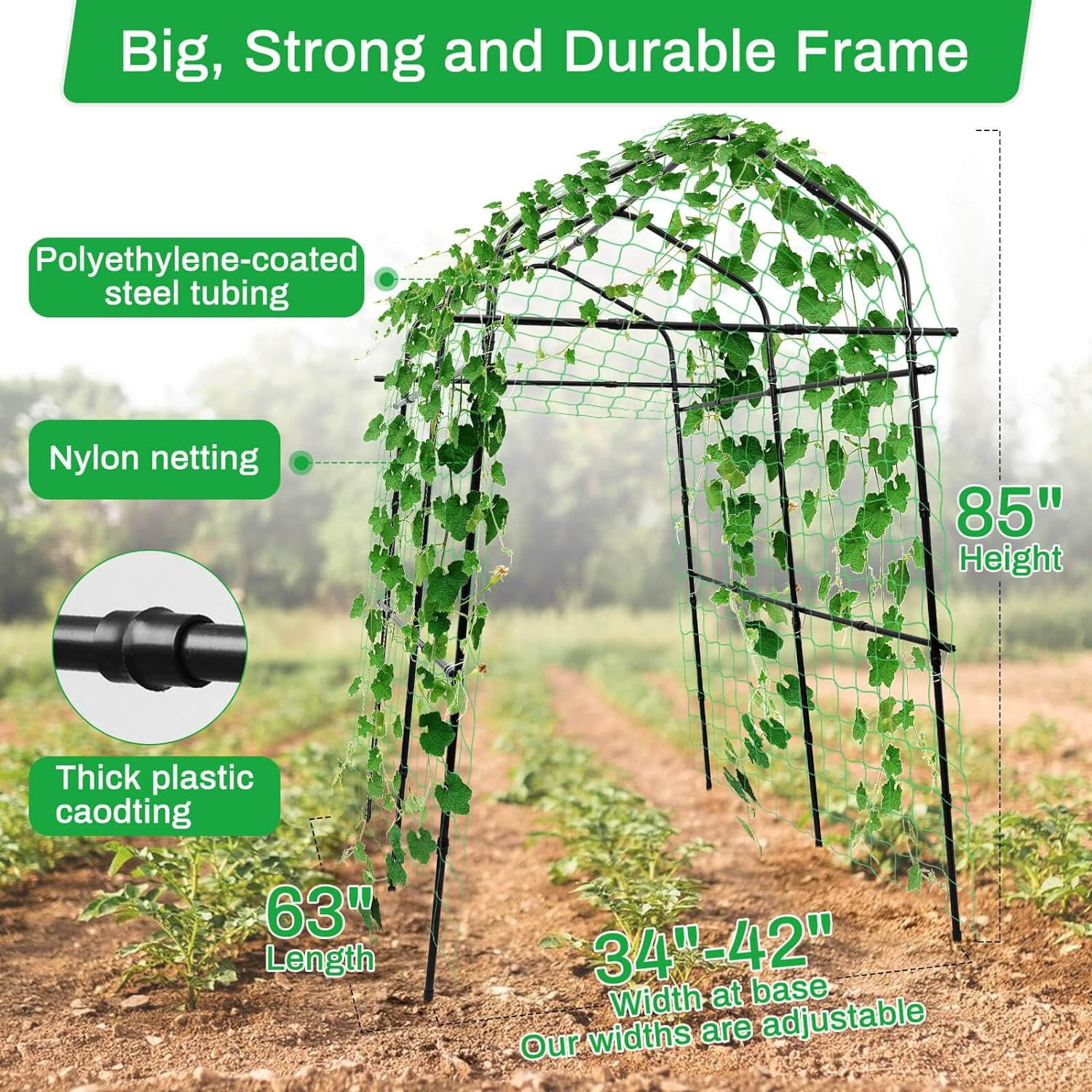 Tall Garden Arch Trellis for Climbing Plants Outdoor, 7 ft Large Metal Cucumber Support with U-Frame Design