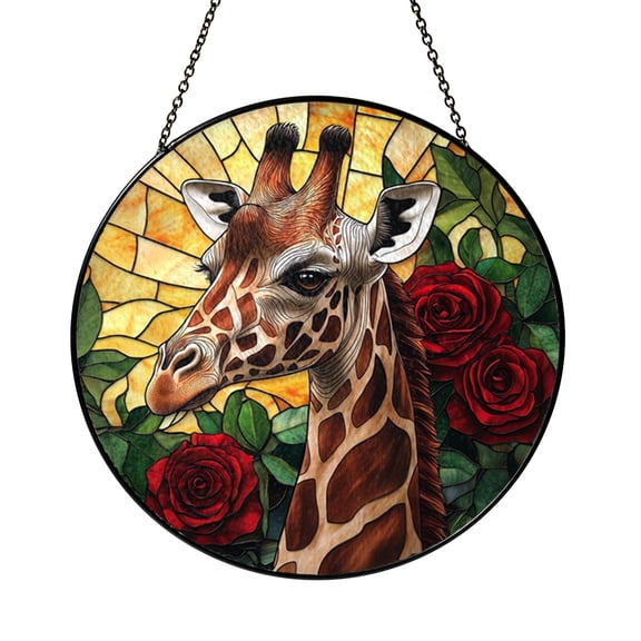 Tall Giraffe Silhouette Stained Glass Style Decorative Window Panel, Hanging Art