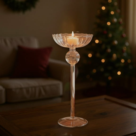 Tall Glass Candle Holder 8.3 Inch Striped Design Cylinder Vase for Romantic Dinner Wedding Centerpiece Home Decor Table Setting Multiple Size Options