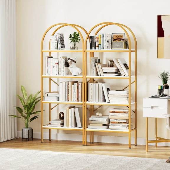 Tall Gold Arched Bookshelf 71.3" Bookcase Freestanding Storage Display Rack